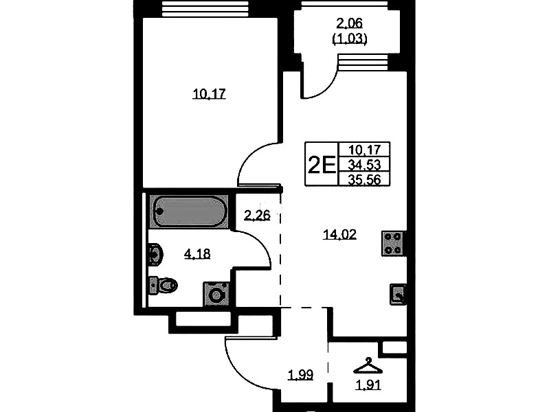 1-комнатная квартира 35.56 м², 7/9 эт., ЖК «GloraX Новоселье»